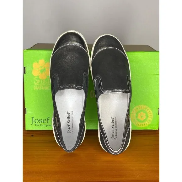 Josef Seibel Graphite Metallic Slip-On Leather Sneakers EU 37 / US 6. Comfort